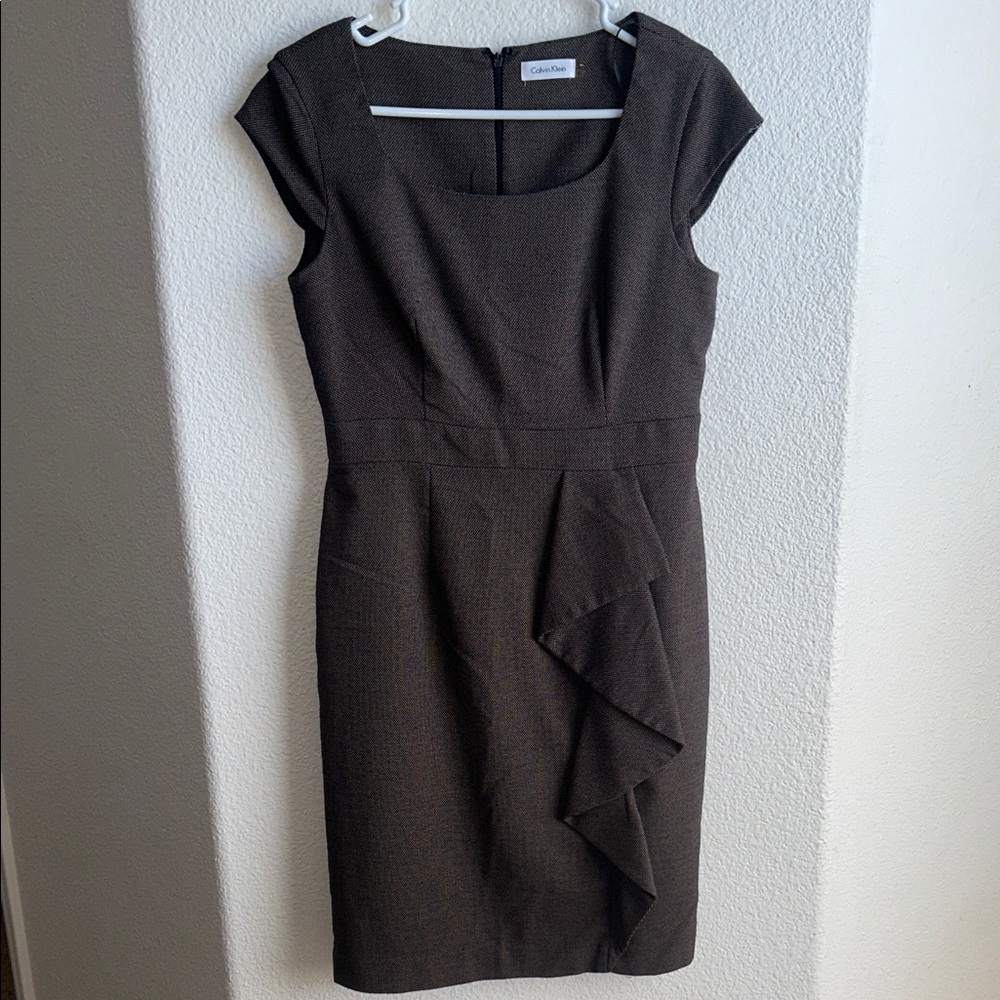 Calvin Klein Dark Brown Ruffle Dress
